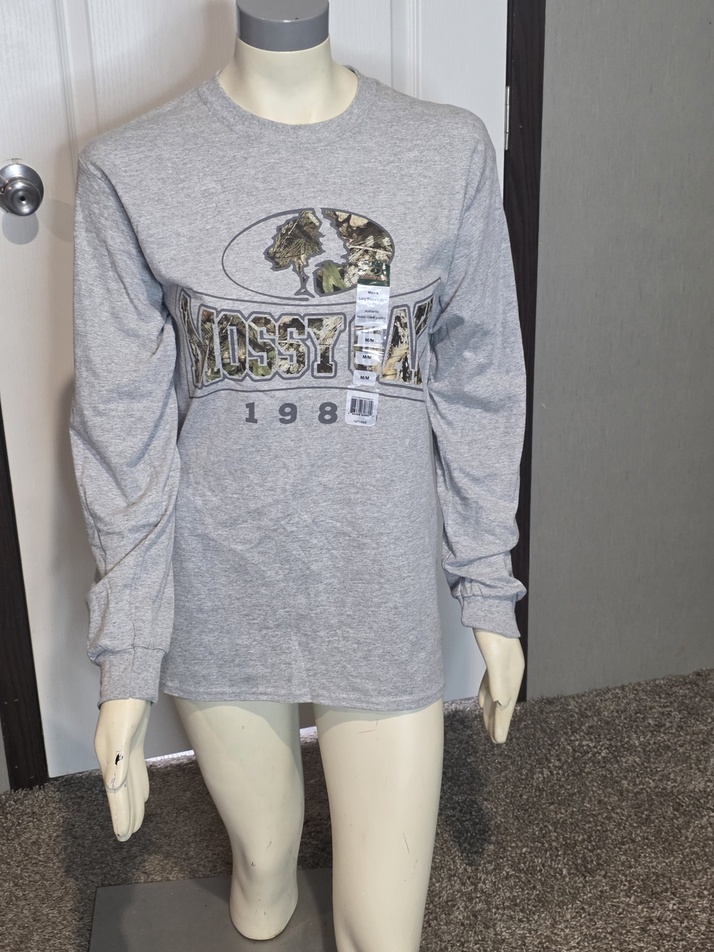 Mossy Oak Gray Camo Logo Long Sleeve Tee